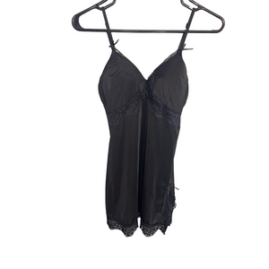 Vintage-Inspired Black Lace Satin Slip Dress Small